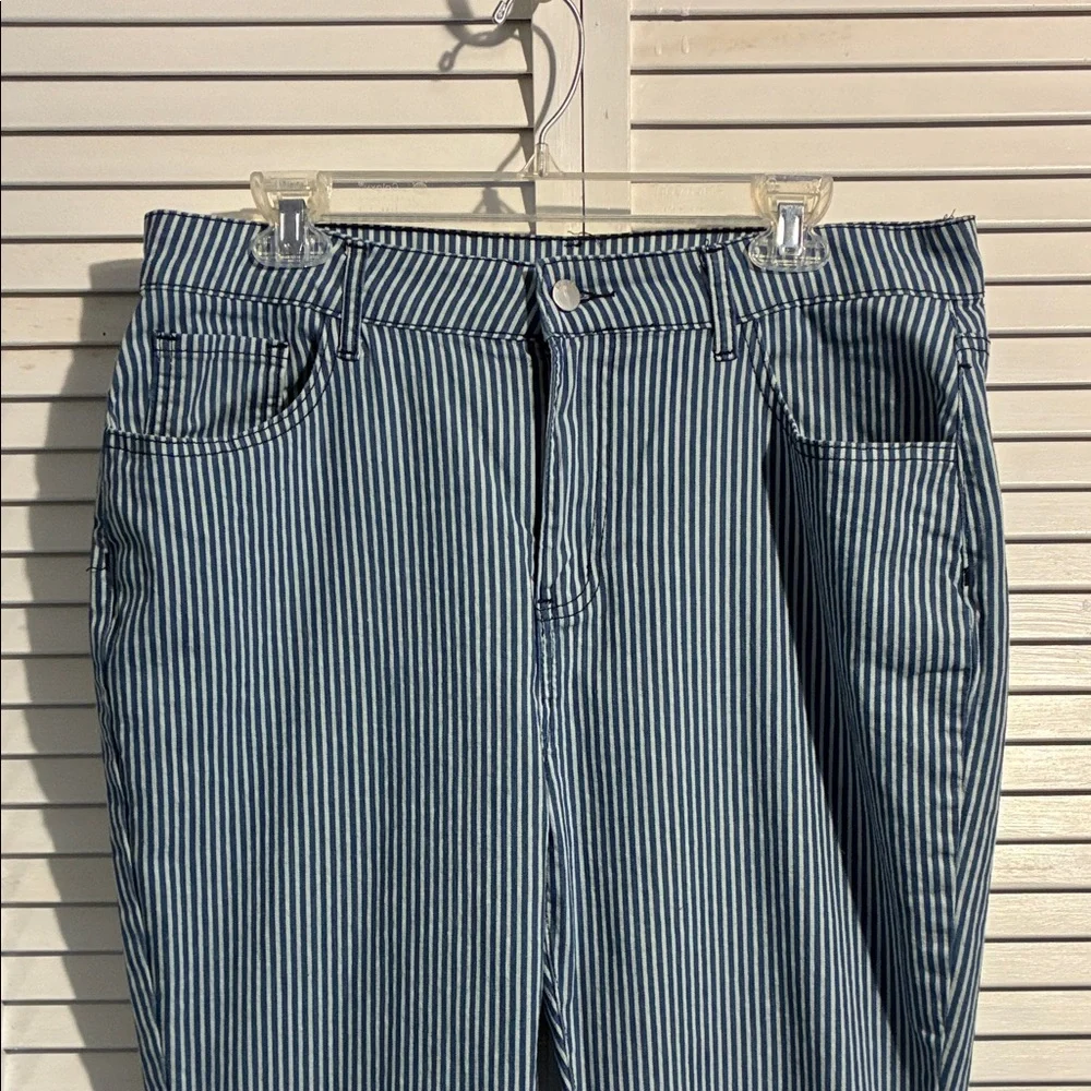 Striped Blue Flare Jeans - Picture 2 of 9